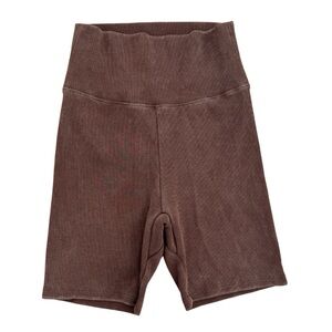 Nuuds‎ Rib Knit Biker Shorts 6" Inseam Chocolate Brown Small Athleisure Workout